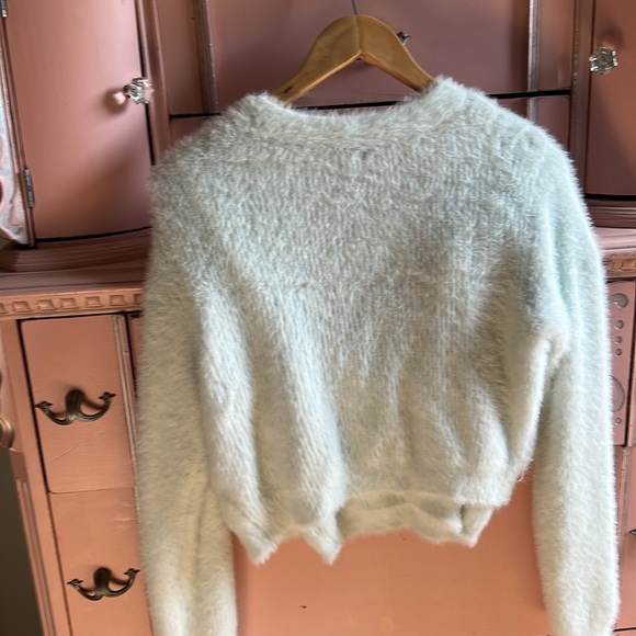 Fuzzy baby blue soft cardigan crop tank cami sweater set - Picture 8 of 8